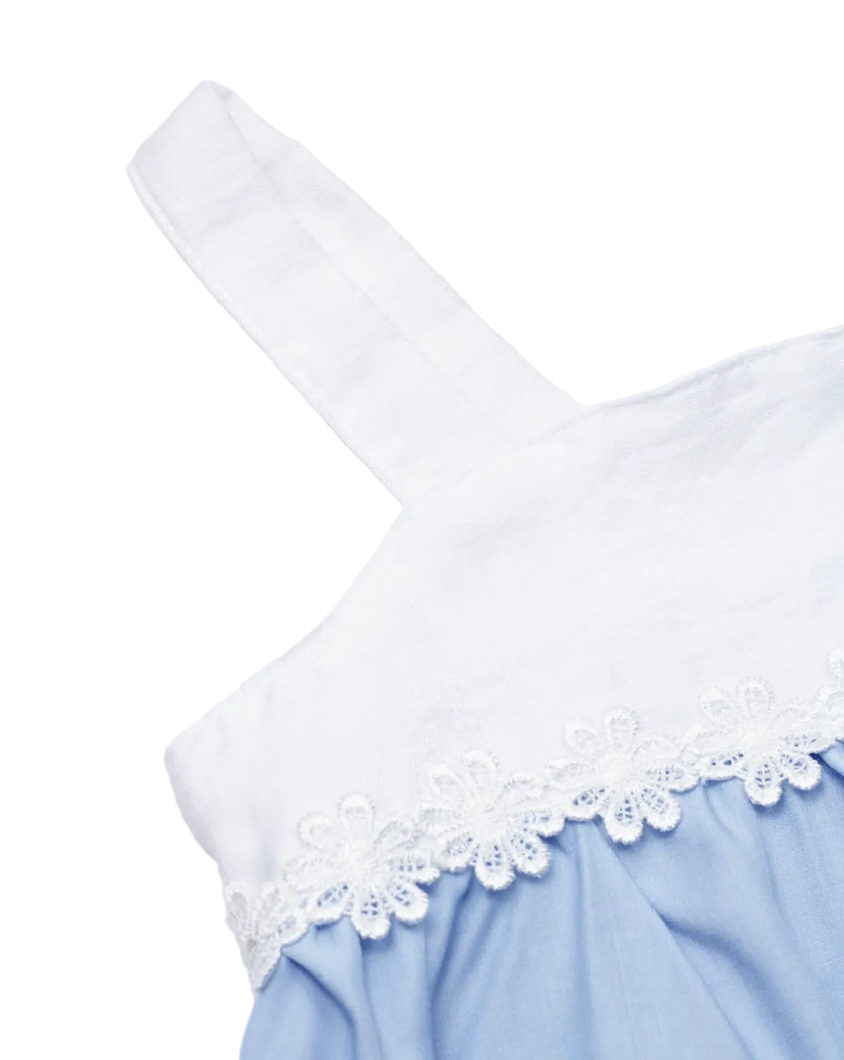 Lienzo white and blue sleeveless dress with flower trim