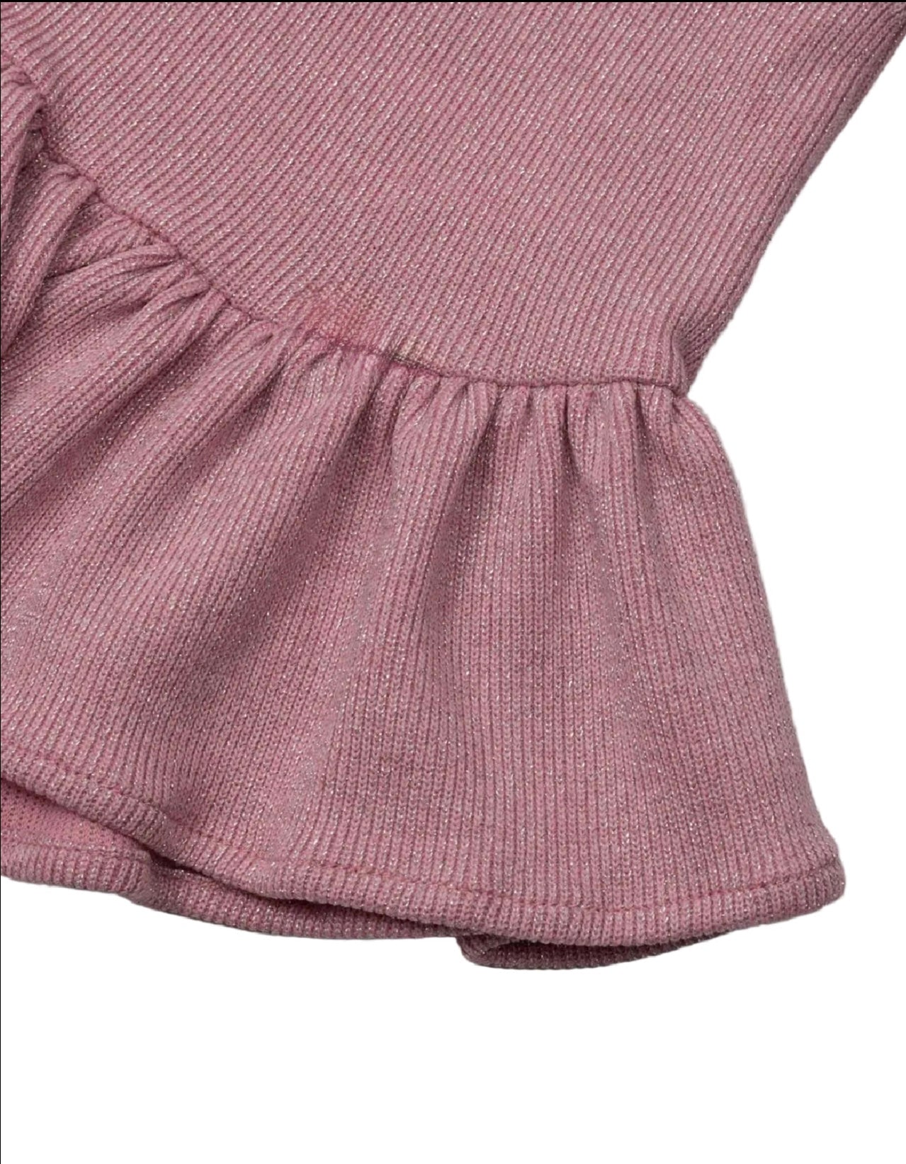 Rose pink cardigan with ruffle and shimmer