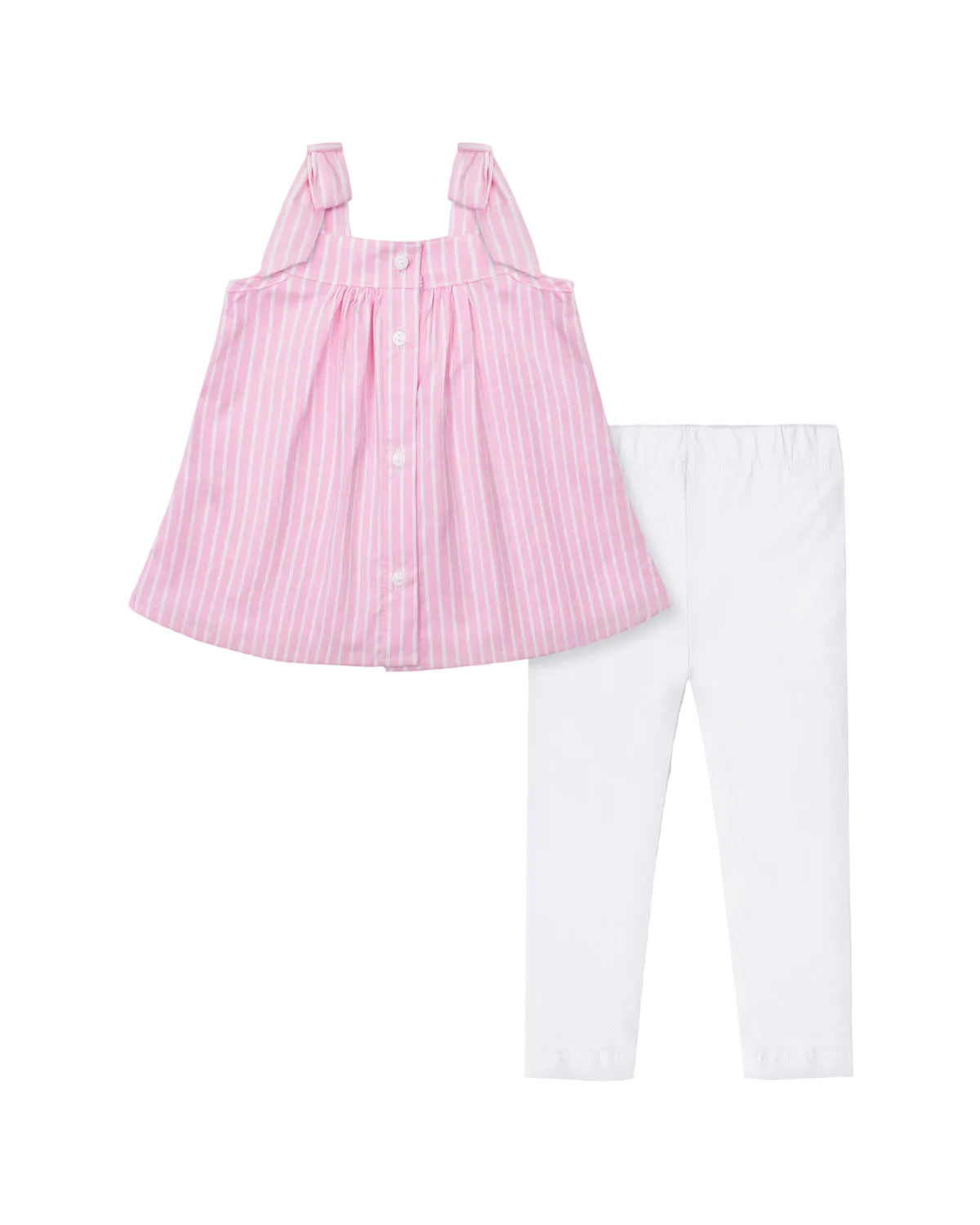 Pink blouse set with striped sleeveless tank and white bunny leggings for baby girl