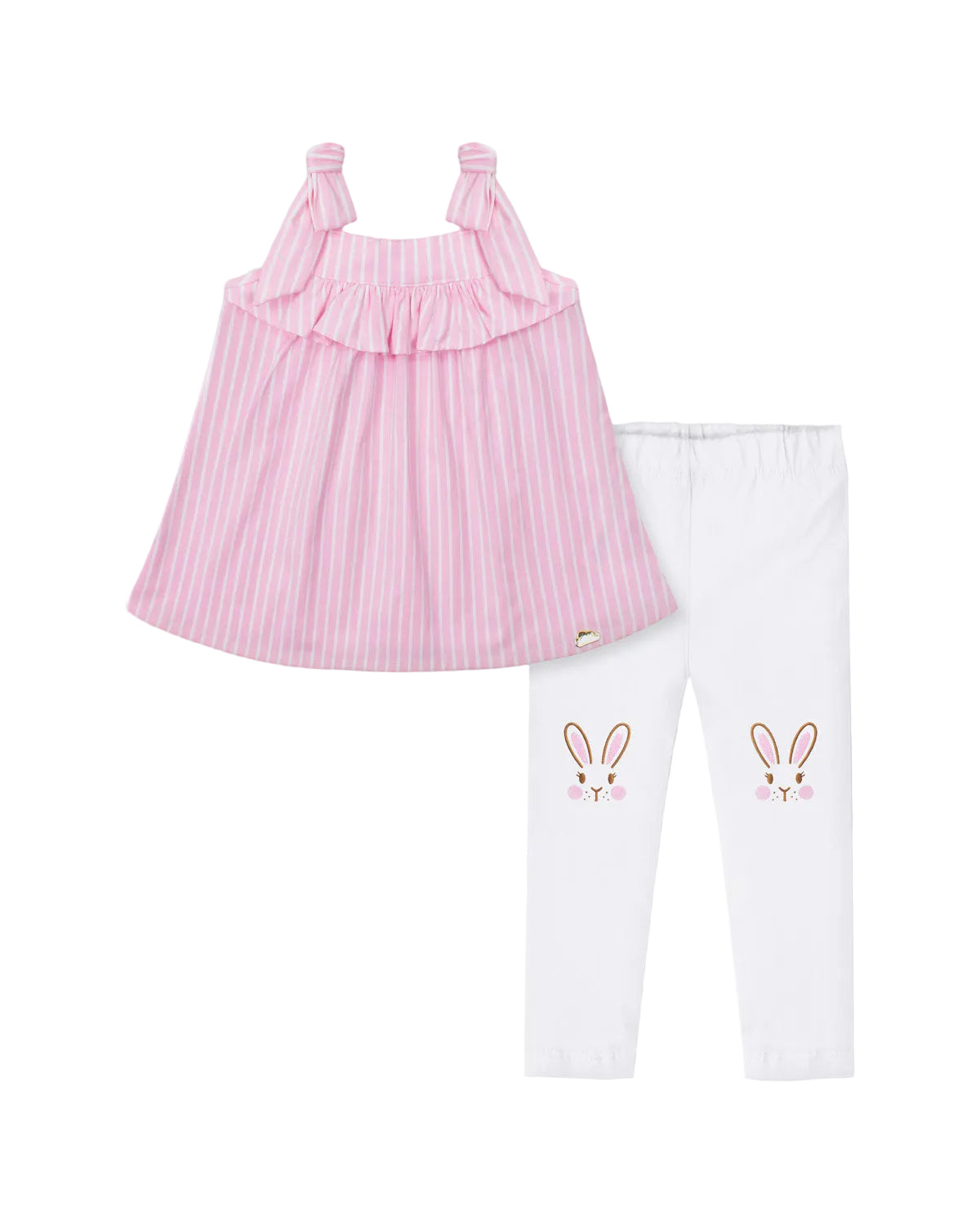 Pink blouse set with striped sleeveless tank and white bunny leggings for baby girl