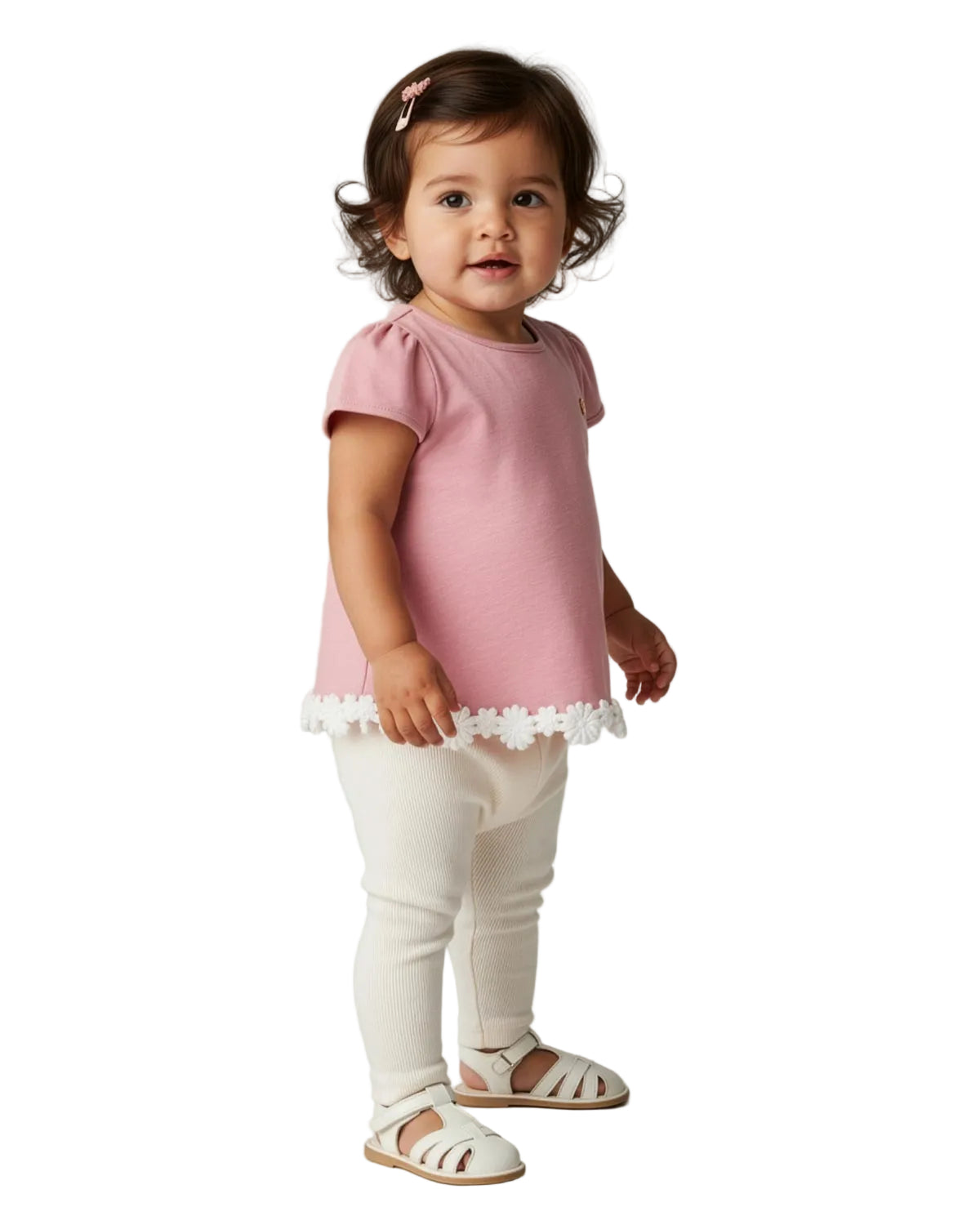 Pink blouse set with delicate floral lace detail