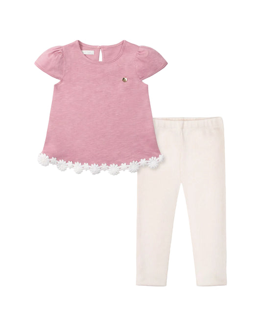 Pink blouse set with delicate floral lace detail