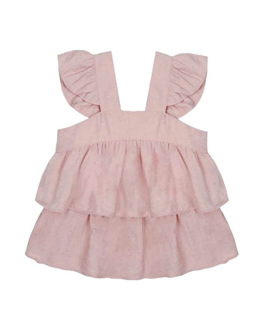 Blush shimmer blouse with ruffled straps
