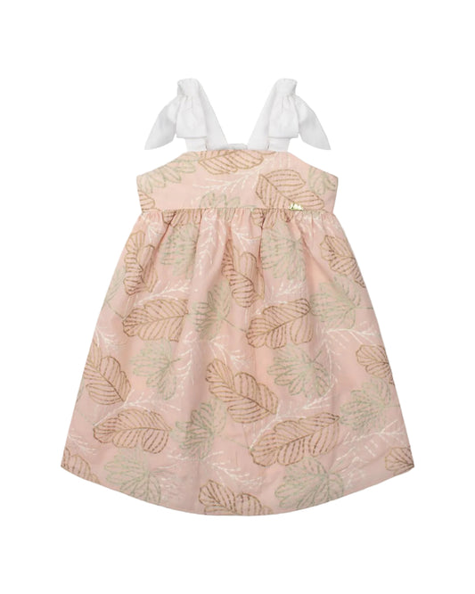 Dress with delicate leaf embroidery and white bow straps