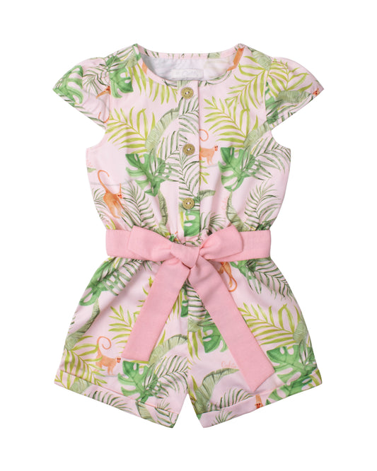 Floral romper with delicate pink belt