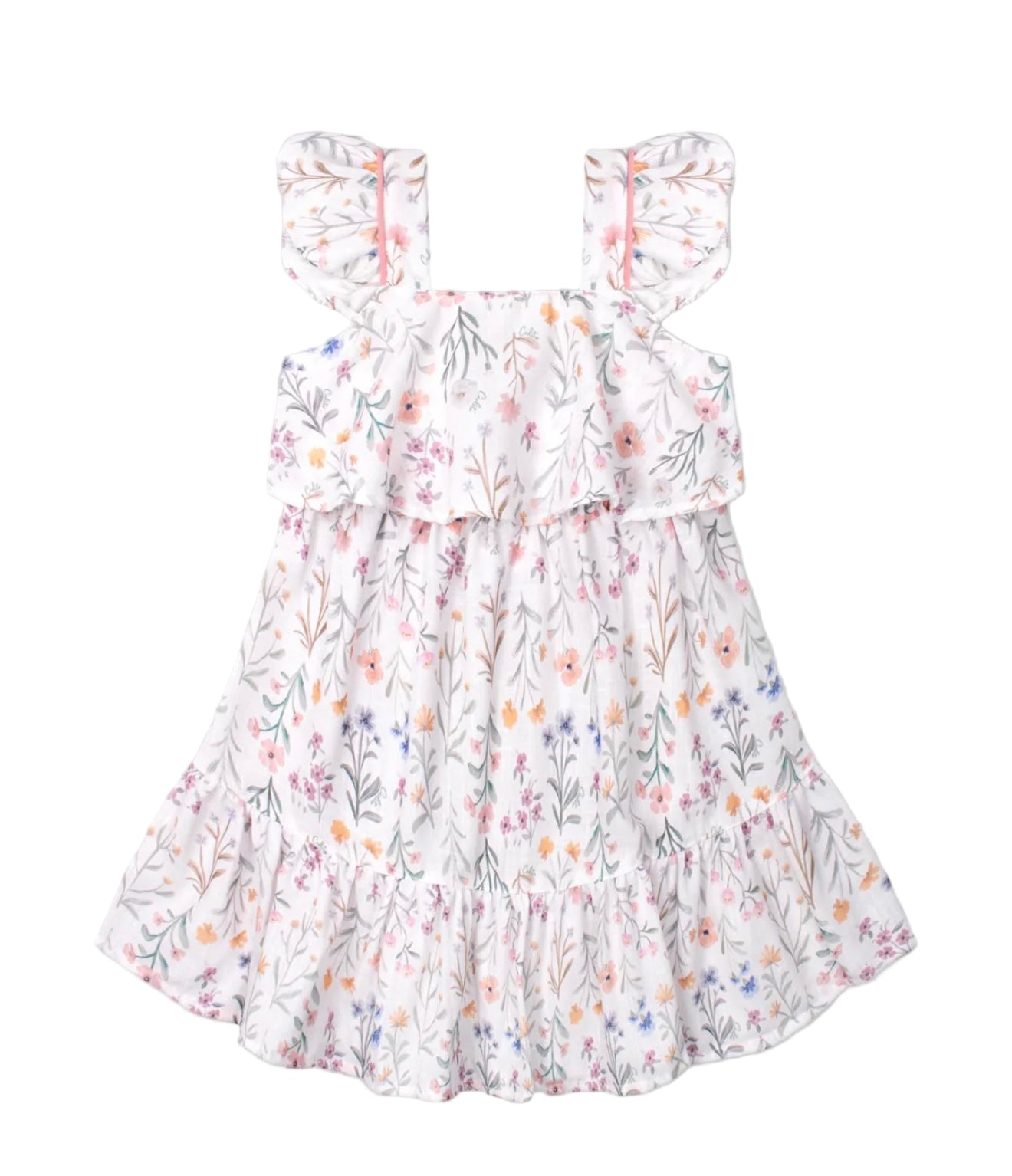 Floral print linen dress with boleros and buttons on the back for girls