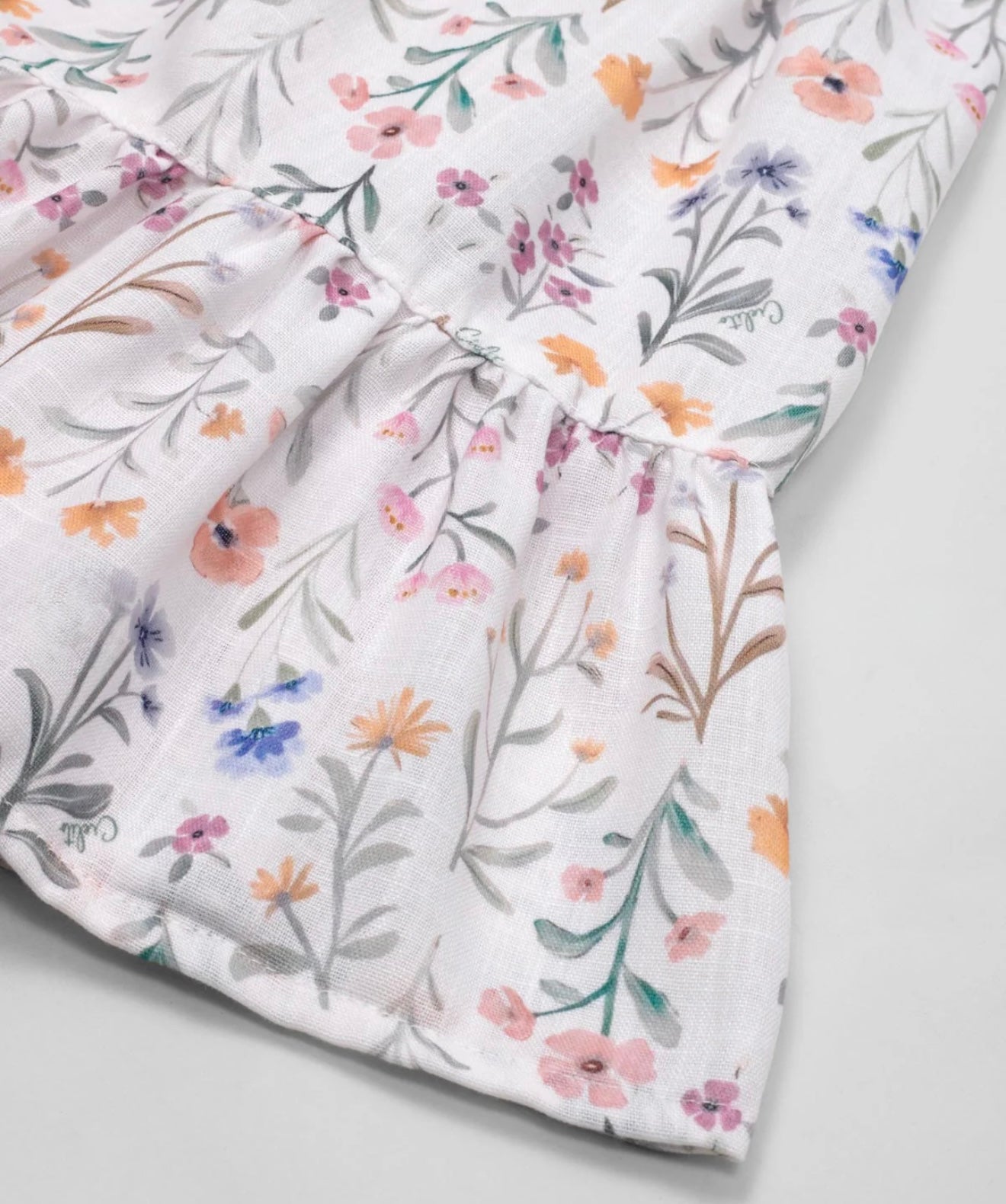 Floral print linen dress with boleros and buttons on the back for girls