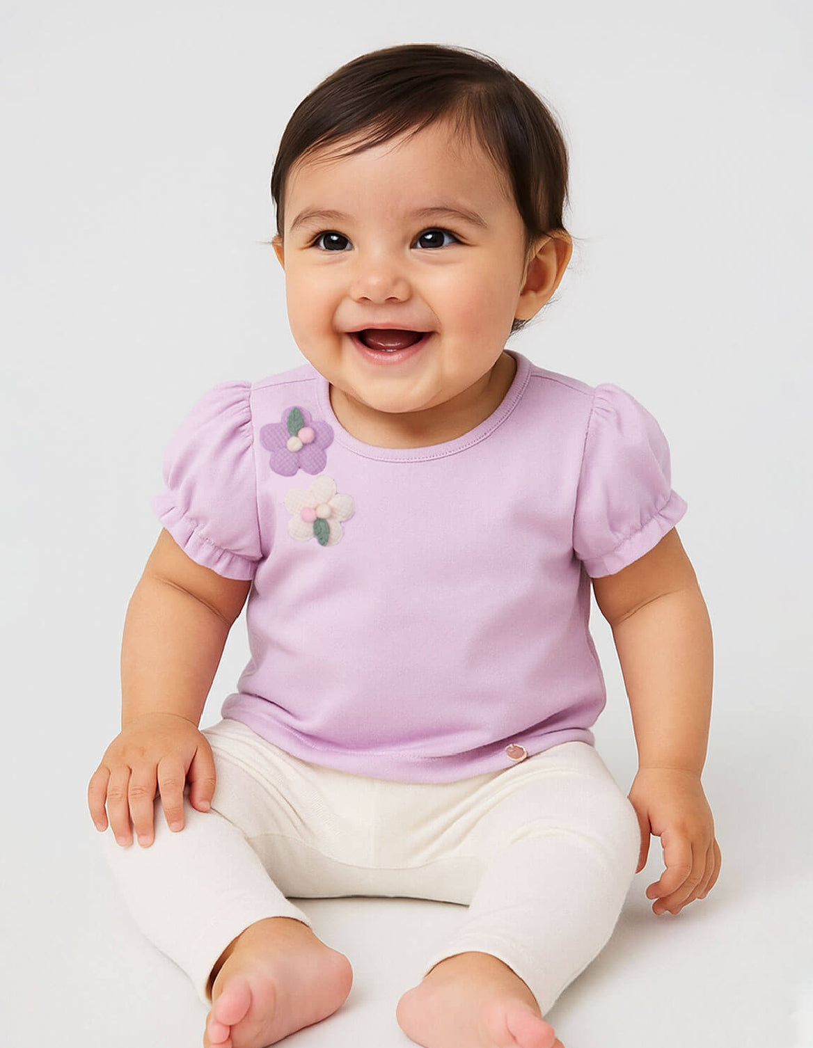 Lilac floral t-shirt and ribbed leggings set for baby girls