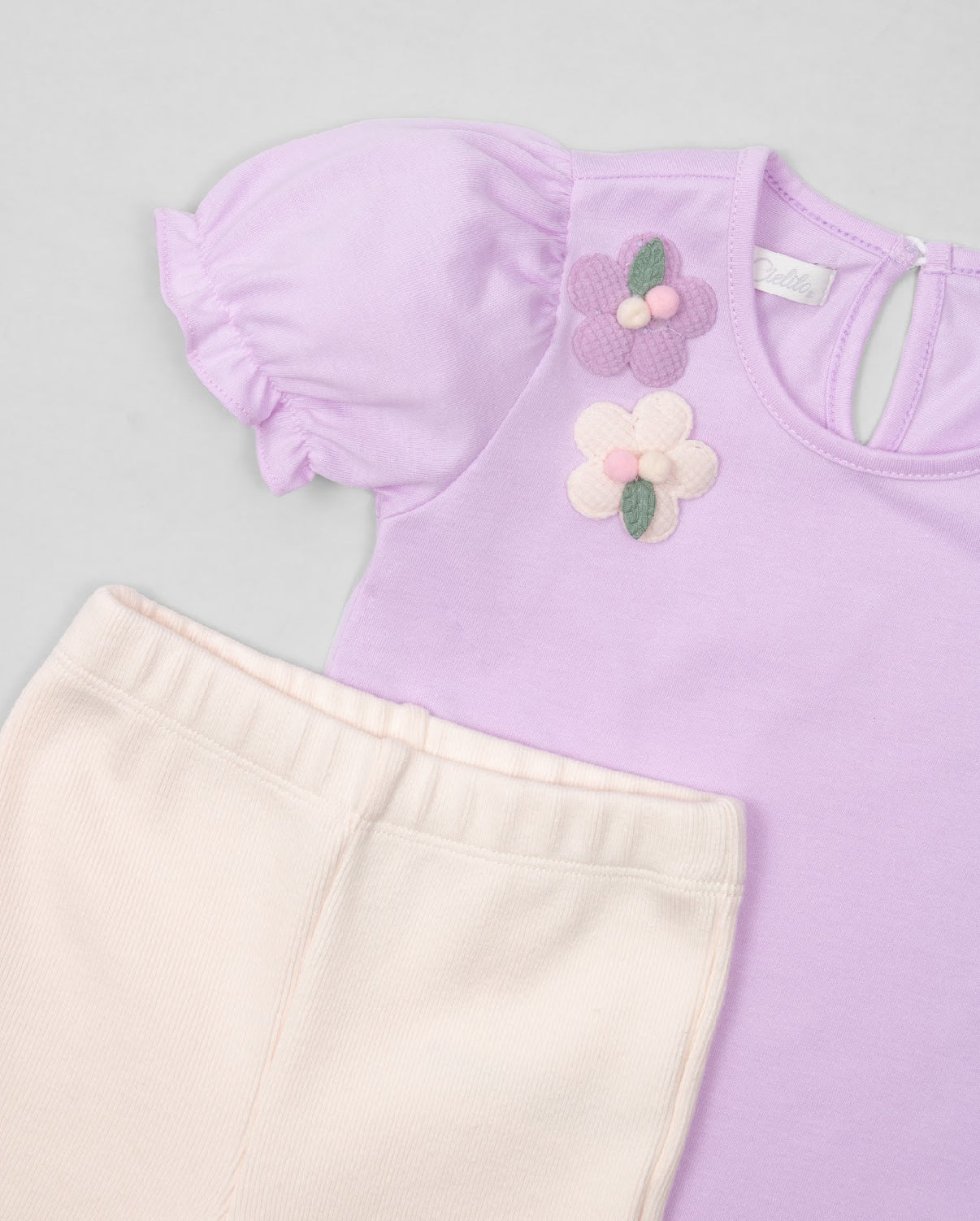 Lilac floral t-shirt and ribbed leggings set for baby girls