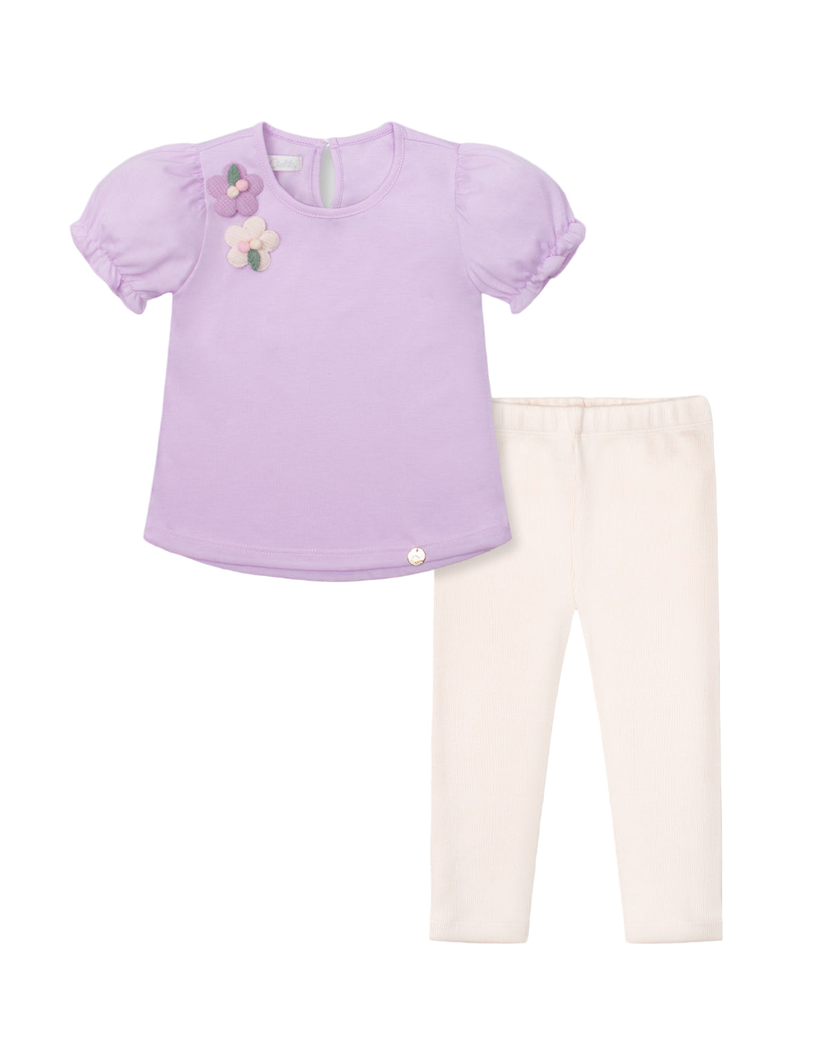 Lilac floral t-shirt and ribbed leggings set for baby girls
