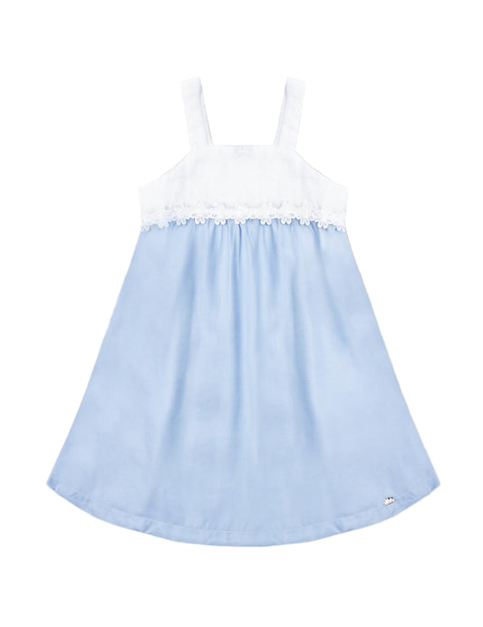 Lienzo white and blue sleeveless dress with flower trim
